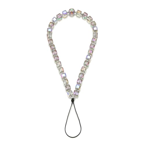Crystal & Pearl Phone Charm Wrist Strap, Beaded Lanyard Wristlet Chain, Hands-Free Bracelet Strap for Phone Cases - color: Cube-purple