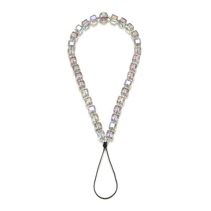 Crystal & Pearl Phone Charm Wrist Strap, Beaded Lanyard Wristlet Chain, Hands-Free Bracelet Strap for Phone Cases - color: Cube-purple
