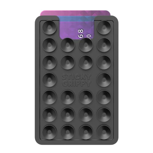 StickyGrippy Suction Card Holder Mount, Phone Wallet, Silicon Adhesive Accessory for iPhone and Android, Hands-Free Mirror Shower Holder, TikTok Videos and Selfies (Black) - color: Black