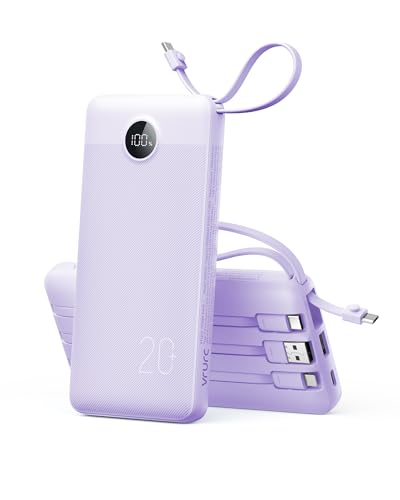 VRURC Portable Charger 4-Built-in-Cable Fast Charging 20000mAh Power Bank - color: Purple