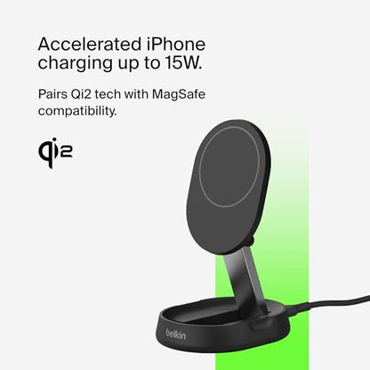 Belkin Qi2 15W Magnetic Wireless Charging Stand, Convertible Charger - color: Black, style: No Power Supply
