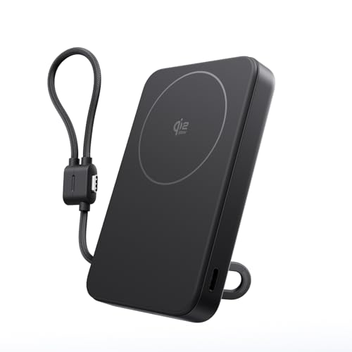 EF ECOFLOW Rapid Mag Power Bank, Qi2.2 25W MagSafe-Compatible Portable Charger, 10,000mAh Magnetic Power Charger with Built-in USB-C Cable and Foldable Stand, for iPhone 17/16/15 - color: Black