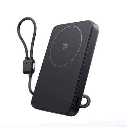 EF ECOFLOW Rapid Mag Power Bank, Qi2.2 25W MagSafe-Compatible Portable Charger, 10,000mAh Magnetic Power Charger with Built-in USB-C Cable and Foldable Stand, for iPhone 17/16/15 - color: Black