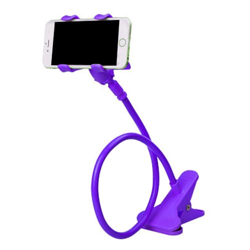 Gooseneck Phone Holder for Bed, Cell Phone Mount Clamp Clip, Flexible Long Arm Overhead Cellphone Mount, Bedside Lazy Bracket, Cellphone Stand for Desk, Table, Headboard(Purple) - color: Purple