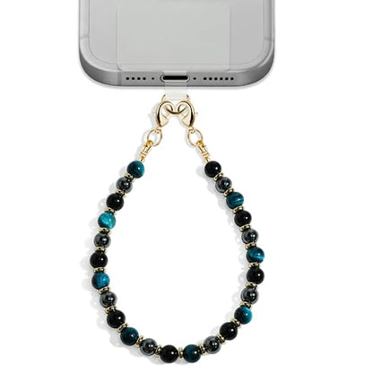 Lostars Gemstone Beaded Phone Wrist Strap for Women, Handmade Design - color: Blue Tiger Eye