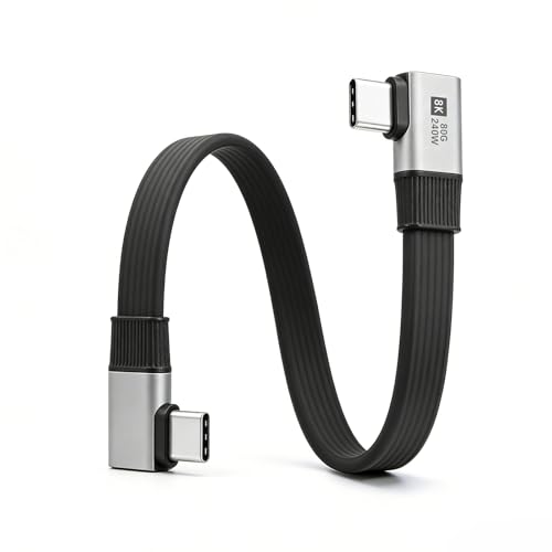 Duttek 80Gbps Right Angle USB C Cable 7.87inch/20cm, 240W PD/8K@Hz, Short USB C to USB C Cable, Type C Male to Male Flat Cable for Steam Deck, Laptop, Car, Desk Setup - style: Side Angle to Side Angle 90 Degree USB C Cable
