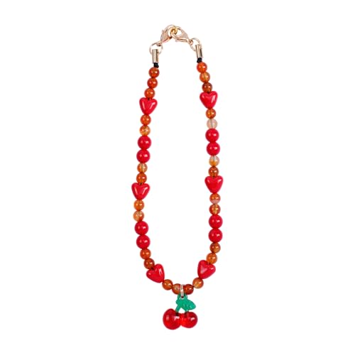 Phone Charm with Beaded Marble, Phone Chain Strap for Women Compatible with iPhone 14/13/12/11(Cute Cherry) - color: Red Cherry