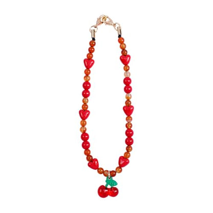 Phone Charm with Beaded Marble, Phone Chain Strap for Women Compatible with iPhone 14/13/12/11(Cute Cherry) - color: Red Cherry