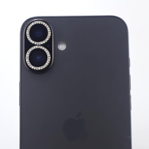 BONVAN for iPhone 17 Camera Lens Protector Bling Glitter Diamond Metal Crystal Tempered Glass Screen Accessories Rhinestones Lens Cover (Black) - color: Black