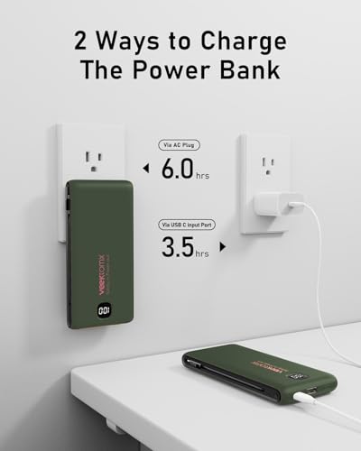 VEEKTOMX 10000mAh Portable Charger with Built-in Cables & Wall Plug - color: Dark Green