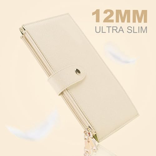 Travelambo RFID Wallet Women Large Size Bifold Multi Card Wallet Case with Zipper Pocke Credit Card Holder for Women - color: Beige