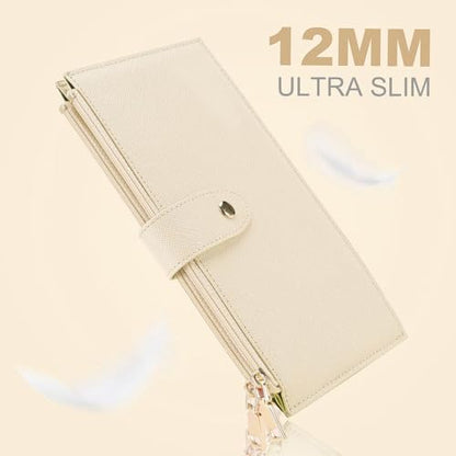 Travelambo RFID Wallet Women Large Size Bifold Multi Card Wallet Case with Zipper Pocke Credit Card Holder for Women - color: Beige