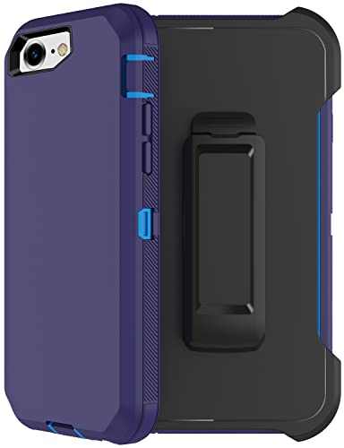 for iPhone SE 2020 Case, iPhone 8 Case, iPhone 7 Case with Belt Clip Holster, 2X Screen Protector, Heavy Duty Military Grade Rugged Shockproof Protective Cover for iPhone 7/8/SE 2nd (Blue) - color: Blue