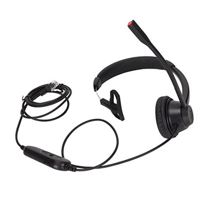 RJ9 Single Ear Headset, Monaural Business Communication Headset with Noise Canceling Mic, Volume Control and 6 Speed Line Adjustment for Call Centers Office Truck Drivers