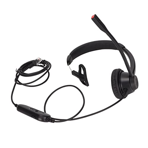 RJ9 Single Ear Headset, Monaural Business Headset with Noise Canceling Mic, Mute and Volume Control, 6 Speed Line Adjustment for Call Center Office Truck Driver