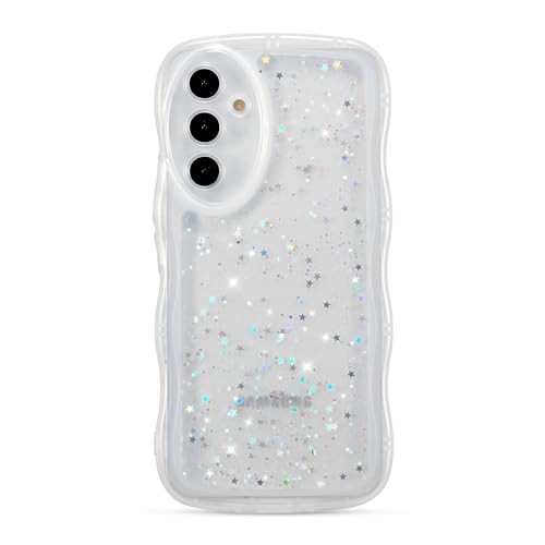 ZTOFERA for Samsung Galaxy A15 4G/5G 6.5" Case with Curly Wave,White | Cute Curly Wave Phone Case,Star Glitter,Clear Shiny Bling,Soft TPU Shockproof,For Women Girls - color: White, size: for Galaxy A15 4G/5G