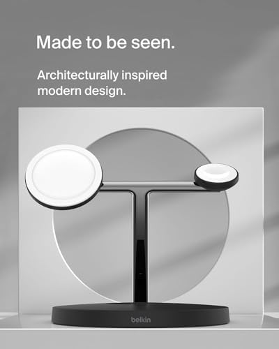 Belkin MagSafe 3 in 1 Wireless Charging Stand, 2nd Gen, 33% Faster - color: Black, style: Chrome Finish