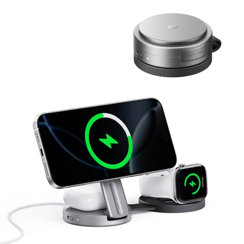 EF ECOFLOW Rapid Mag 3-in-1 Magnetic Wireless Charging Station, Qi2.2 25W Foldable MagSafe Charger Stand for iPhone 17/16/15, Apple Watch & AirPods, Travel-Ready, with 45W Adapter, Black - color: Black