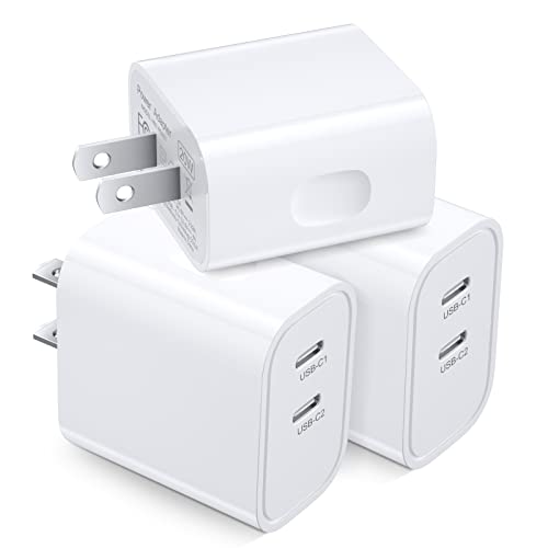 USB C Fast Charger Block, 3 Pack 20W Dual Port USB C Charging Block Brick - color: White