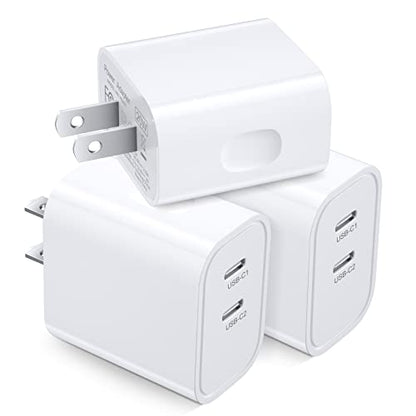 USB C Fast Charger Block, 3 Pack 20W Dual Port USB C Charging Block Brick - color: White