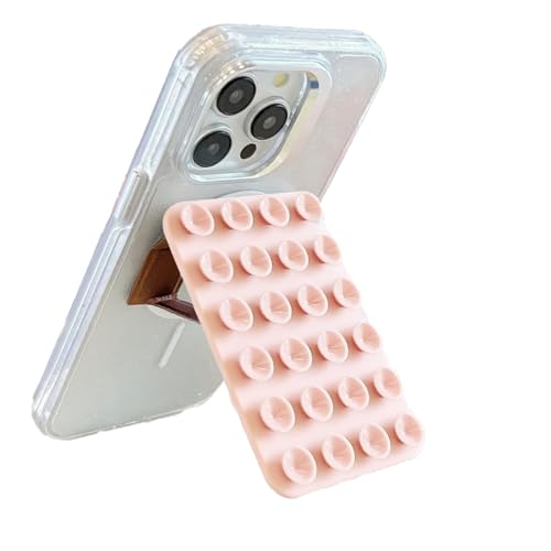 Rookii Phone Stand with Silicone Suction Cup Phone Mount,Phone Adhesive Sticky Grip,Phone Ring Holder,Hands-Free Sticky Cell Phone Grip, Mobile Fidget Mirror Holder for Selfies and Videos (Pink) - color: pink