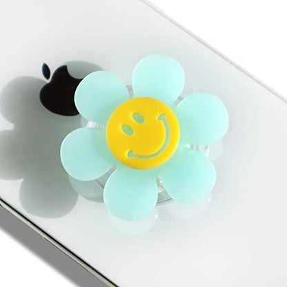 On The Grip Cheerful Smiley Flower Phone Grip - Bright, Expandable, Collapsible - Comfortable Touch, Secure Grip (Aqua) - color: Aqua