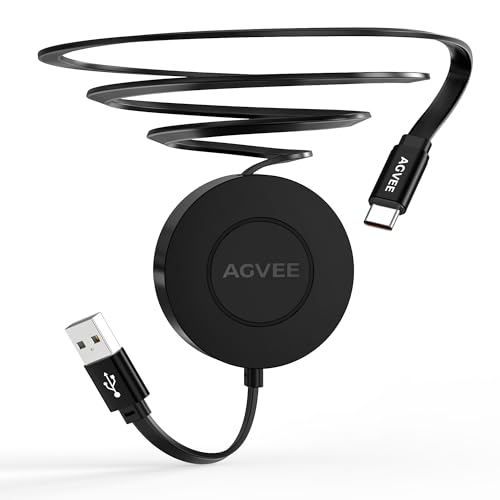 AGVEE 1ft Fixed / 2.3ft Extend Single-End Retractable USB C Cable - size: 1ft Fixed / 2.3ft Extend