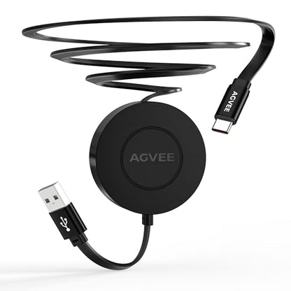 AGVEE 1ft Fixed / 2.3ft Extend Single-End Retractable USB C Cable - size: 1ft Fixed / 2.3ft Extend