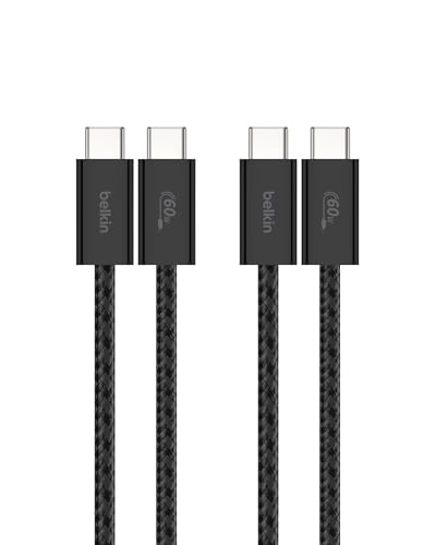 Belkin USB C to USB C 60W Braided Cable 2 Pack, 3.3ft iPhone Charger Cord - color: Black, style: 3.3 ft - 2 pack