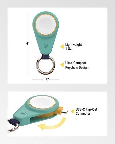 Scosche WatchIt Keychain Magnetic Charger for Apple Watch, Fast Charging USB-C Plug-in (No Battery), Portable Travel Charger for Series 11/10/9/8/7/6/5/4, Ultra 3/2, SE3/SE2/SE & AirPods, Aquatic Awe - color: Aquatic Awe