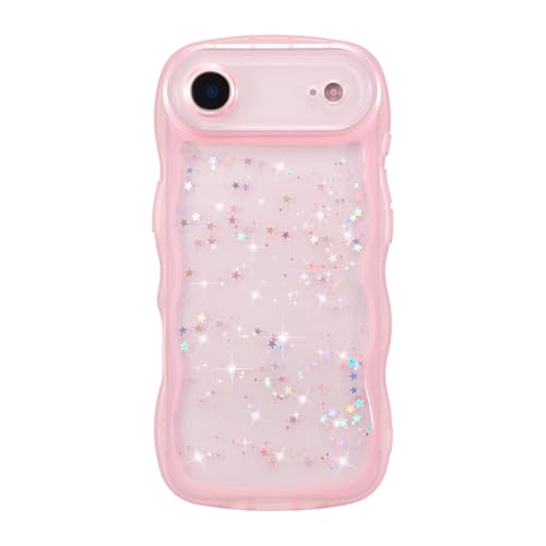 ZTOFERA for iPhone Air Case 6.5",Cute Curly Wave Case with Star Glitter,Clear Shiny Bling Soft TPU Shockproof Phone Protecive Cover for Women Girls-Pink - color: Pink, size: for iPhone Air 6.5"