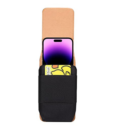 Cell Phone Belt Clip Bag Leather, Mobile Phone Blet Pouch Mens, Universal Waterproof Leather Smartphone Belt Loop Holster with Card Holder Carabiner Hook Wallet Purse Pocket for Outdoor Sport Travel - color: Black