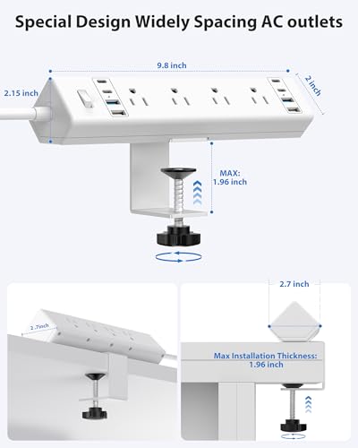 Jgstkcity Desk Clamp Power Strip 40W USB C,8-Outlet,8 USB,10FT,White - color: White, size: 10FT Length