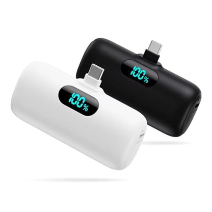 [2-Pack] Mini Portable Charger 5000mAh Power Bank,3A PD USB C Cell Phone Portable Power, LCD Display Battery Pack Compatible with iPhone 17/17 Air/16/16 pro/15/15 pro Max/Android/Samsung/Moto/LG etc - color: A-black+white