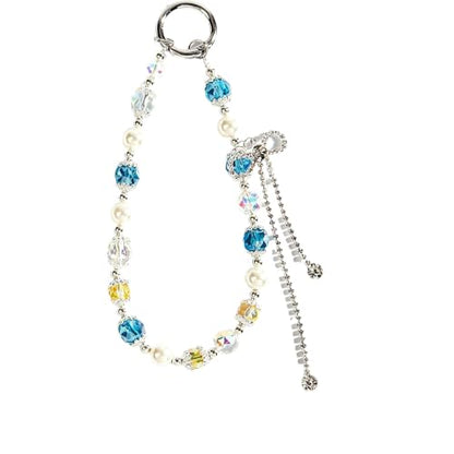 Rhinestone Bead Phone Charm for Women, Butterfly Bow Beaded Wrist Strap Lanyard with Tether Tab – Anti-Theft Hands-Free Detachable Phone Chain Wristlet - color: Rhinestone Long Tassel Bow Blue Beads