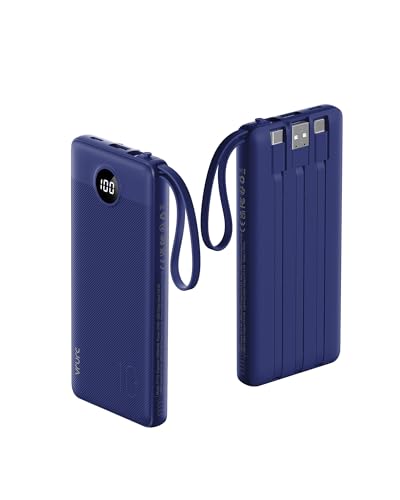 VRURC Portable Charger, Built in 4 Cables & Lanyard Power Bank 10000mAh - color: Navy