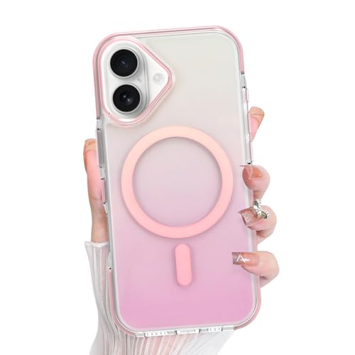 Bonoma for iPhone 16 Case Iridescent Crystal Clear Back -Pink | Magnetic Support for MagSafe Cute Gradient Slim Shockproof Case, High-Duty Protection for Phone Cover - color: Pink Gradient, size: iPhone 16