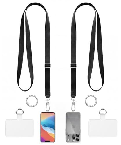 Phone Lanyard Strap Crossbody with 2TPU Tabs - color: Black+black