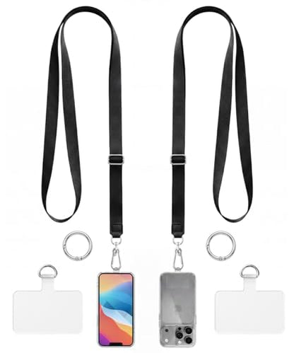 Phone Lanyard Strap Crossbody with 2TPU Tabs - color: Black+black