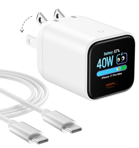 Smart Charging Butler–45W GaN Display Fast Charger with 5ft C-to-C Cable - color: White, size: 5FT