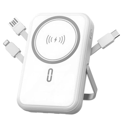 Power Bank 10000mAh Compatible with MagSafe, Magnetic Portable Charger with Digital Display, 15W Wireless Fast Charging, Built-in 3 Cables Compatible with iPhone 17/16/15/14/13/12 Series (White) - color: White