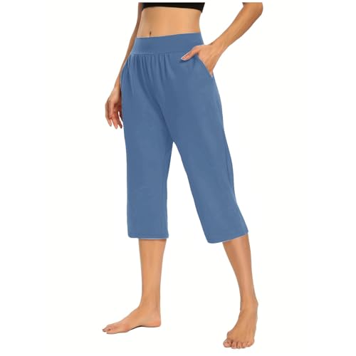 Womens Cropped Pants Plus Size Elasticated Waist Stretch Capri Pant - color: A#02 Blue, size: Small