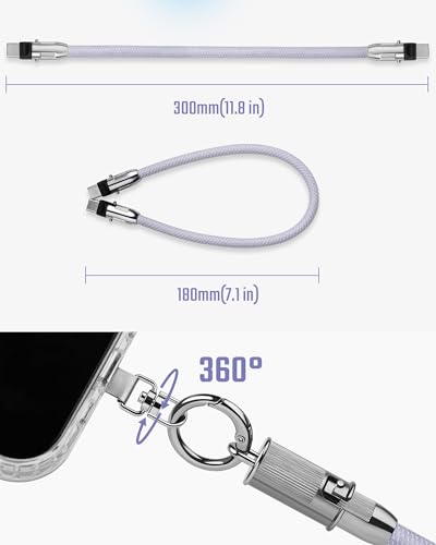 KeyUnity Phone Lanyard with USB C Charging Cable 2 in 1 Braided Strap Wrist and Crossbody Lanyard Universal Phone Strap - color: Lilac, size: 18cm