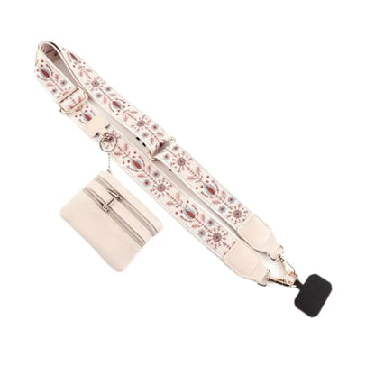 Phone Lanyard Card Holder, Adjustable White Strap Pattern Crossbody Neck