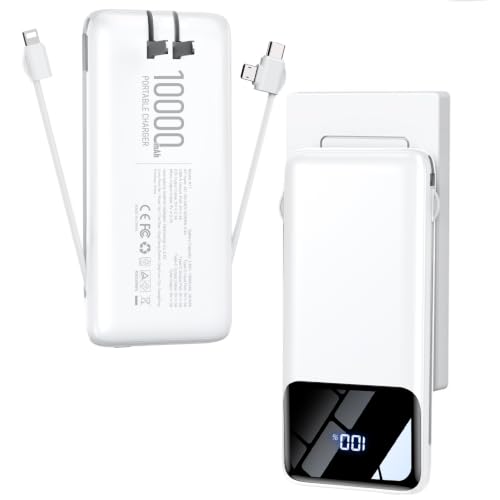 Portable Charger Power Bank with Built-in Cables and Wall Plug 10000mAh