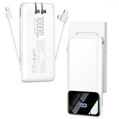 Portable Charger Power Bank with Built-in Cables and Wall Plug 10000mAh