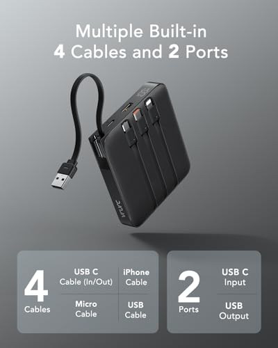 VRURC Portable Charger 20000mAh with Built-in 4 Cables 22.5W Fast Charging - color: Black