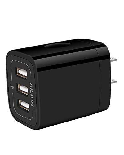 Wall Charger Plug, USB Charger Cube, AILKIN 3.1A 3-Muti Port USB Adapter - color: Wall Charger Black