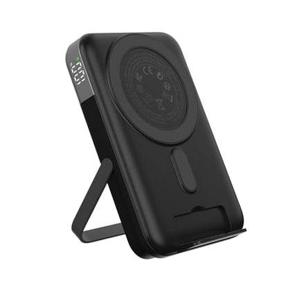 JUOVI Magnetic Power Bank 22.5W 10,000mAh Wireless Portable Charger | Battery Pack with LED Display Adjustable Dual-Foldable Stand Magsafe-Compatible for iPhone 16/15 Series Samsung AirPods - color: Black