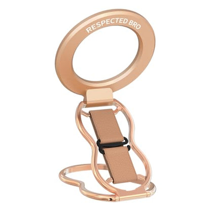 RESPECTED-BRO-Magnetic-Phone-Grip-Stand-with-Finger-Strap, 4-in-1 Magnetic Ring Holder, Kickstand and Elastic Strap for Phones, Universal Fit for iPhone 17/16/15/14/13/12, Android and Cases(Rose Gold) - color: Rose Gold